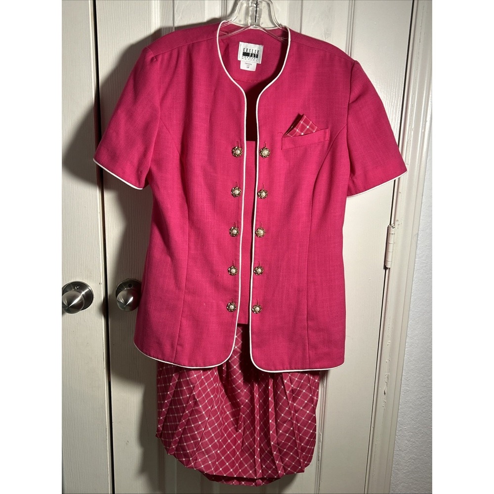 Leslie Fay 2PC Skirt Suit Women's Petite 10P Pink Jacket and Skirt